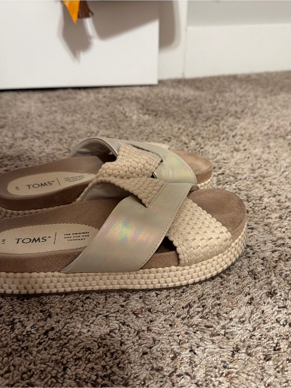 TOMS Iridescent Cream Slide Sandals